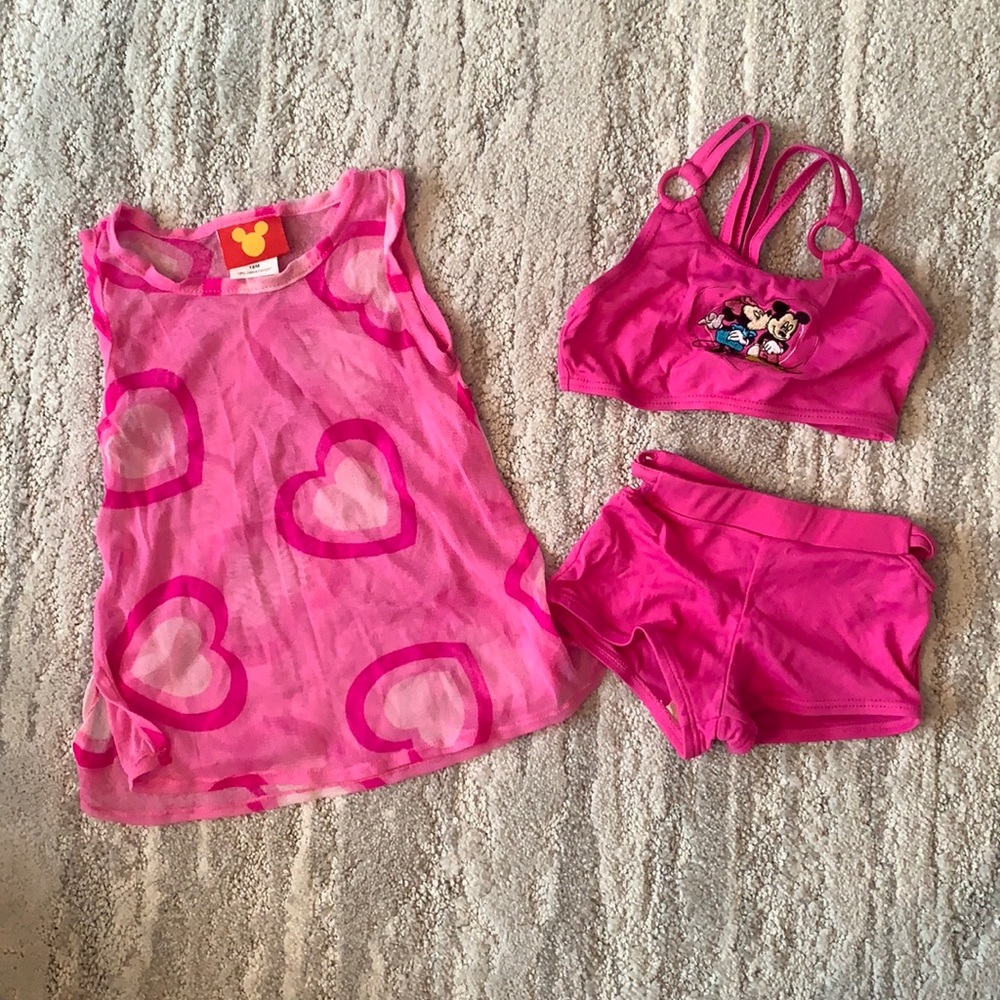 Vintage Minnie & Mickey Mouse 2piece swim set & matching cover up size 18 months